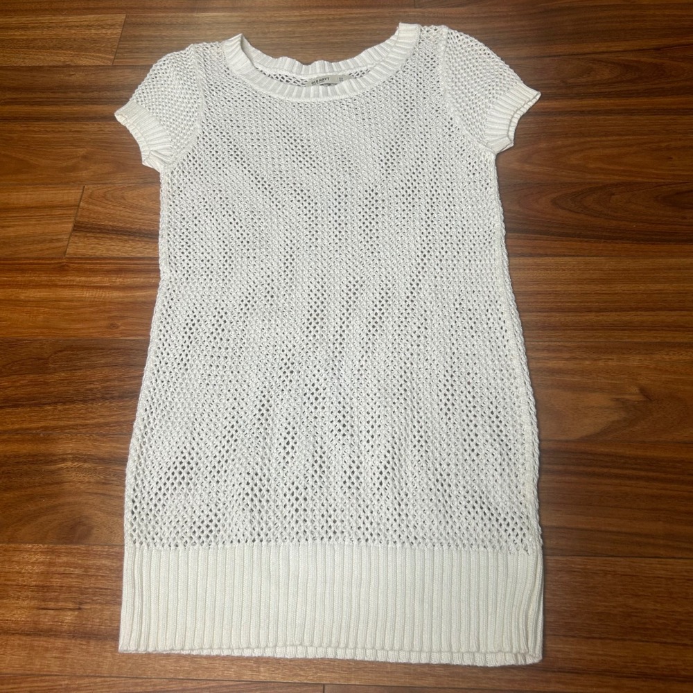 Old‎ Navy White Knit Crochet Cover Up Dress XS Short Sleeve